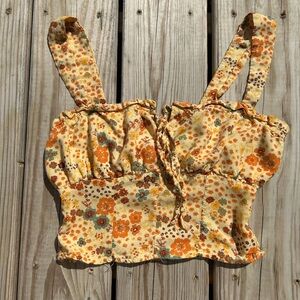 Pie In The Sky Cropped Cami Tank Top Size M Yellow Floral Boho Beach‎ Cottage